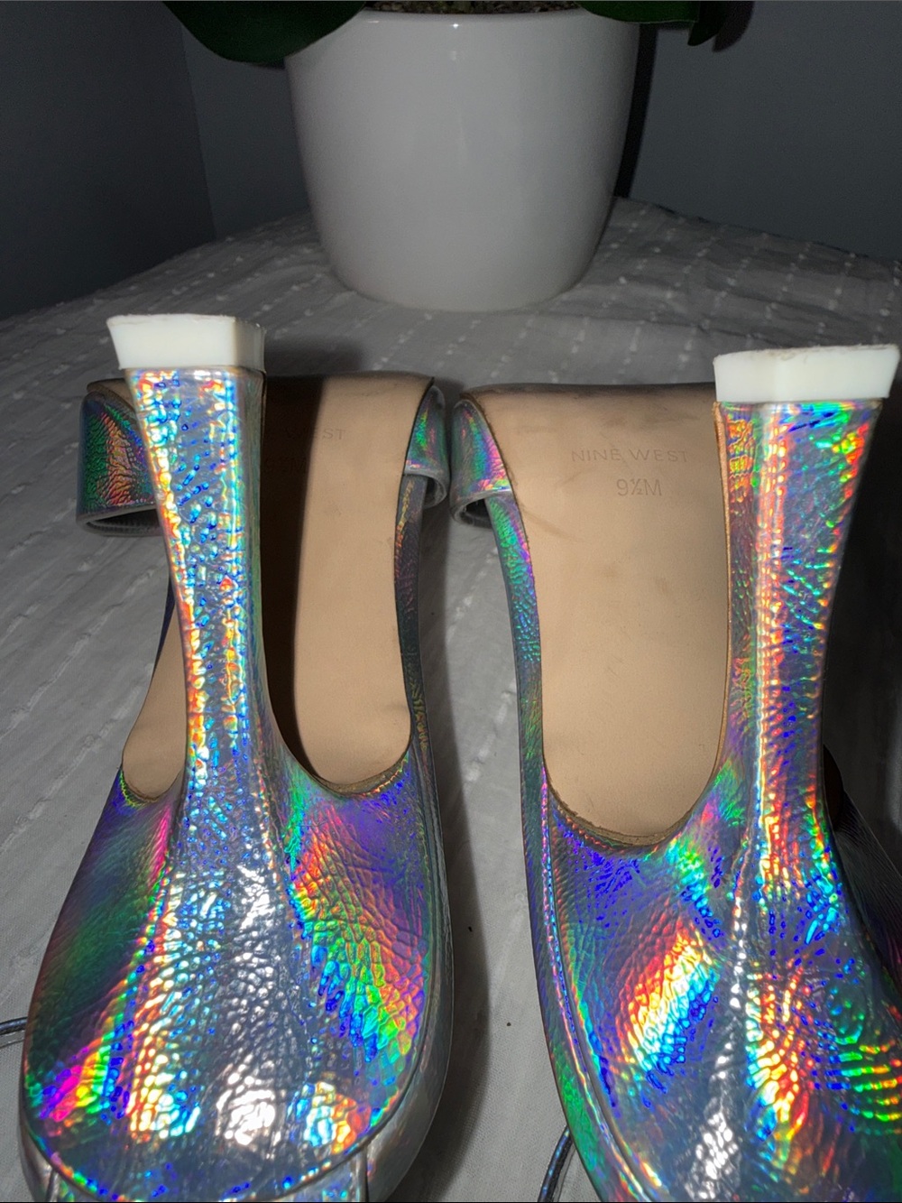 Nine West Holographic Silver Pointed-Toe Ankle-Strap Heels - Picture 11 of 11